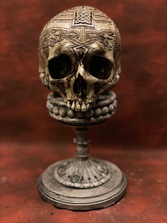 Celtic Cross Carved Skull - Real Human Skull Replica Carved by
