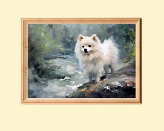 ポメラニアン犬の印象派絵画：動物の壁アート（デジタルダウンロード