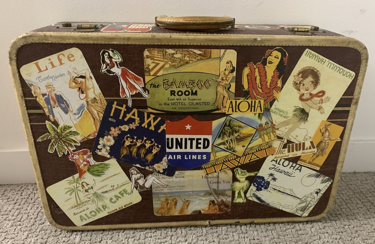 VTG Oshkosh Luggage Red Tweed Striped Suitcase Hawaii Travel