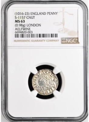 England 1016-1023 King Cnut Silver Penny NGC MS63 S-1157 London