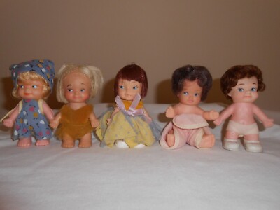 Vintage Lot of 5 Adorable PeeWee Dolls by Uneeda Garden Time Baby