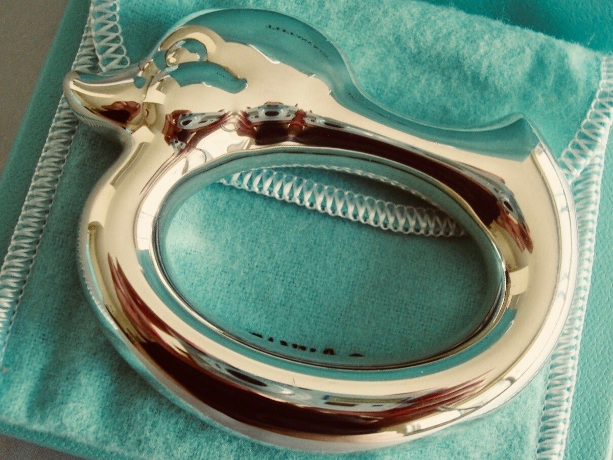 Tiffany & Co. Sterling Silver Duck Baby Rattle in Tiffany Pouch