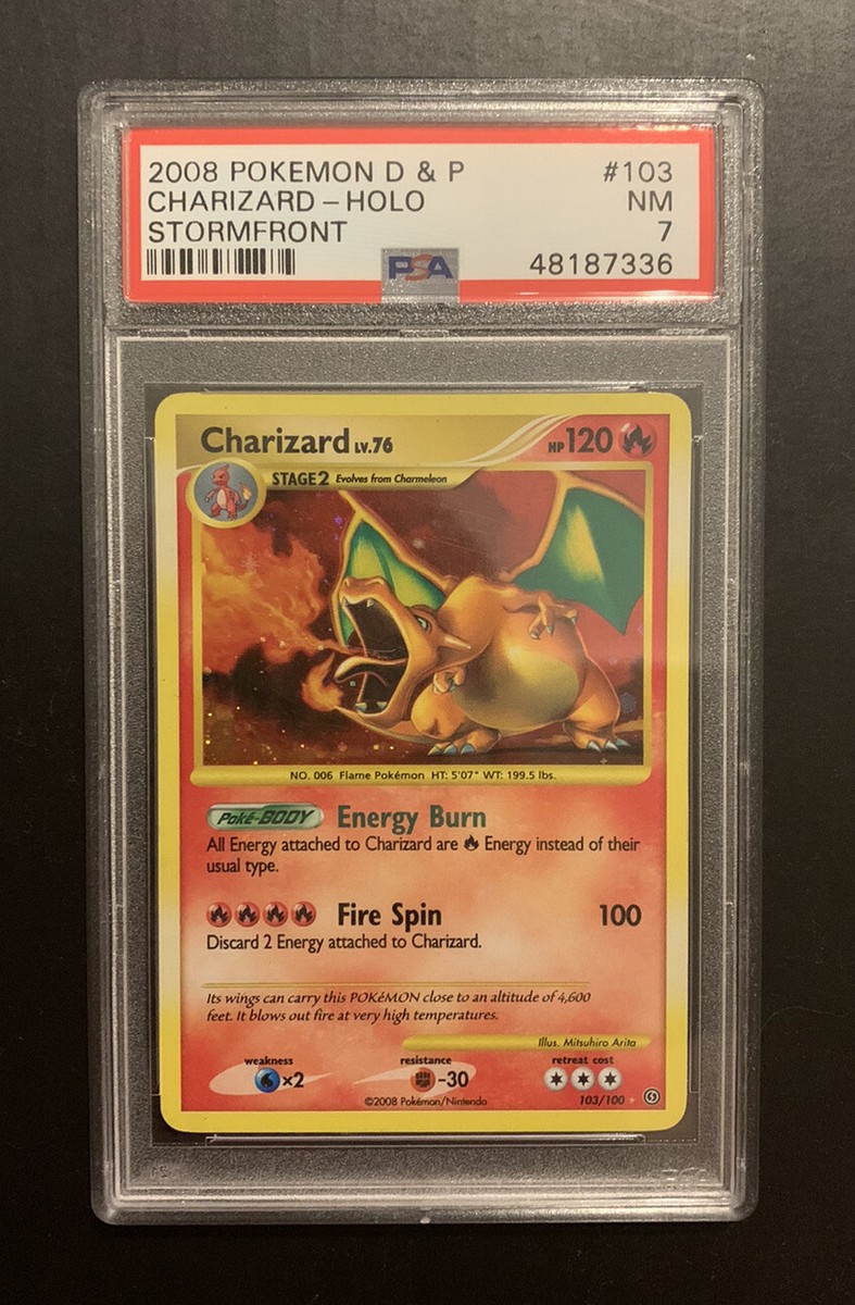 Pokémon Card CHARIZARD Holo PSA 7 SWIRL Diamond & Pearl Stormfront