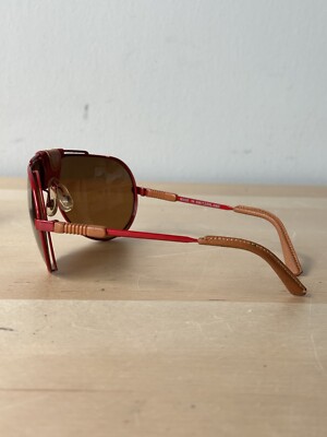 Vintage Swiss Army Sunglasses Aviator 4000 Men - Red W/ Leather