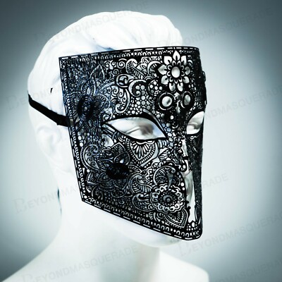 Mens Metal Bauta Venetian Laser-Cut Filigree Metal Masquerade Mask