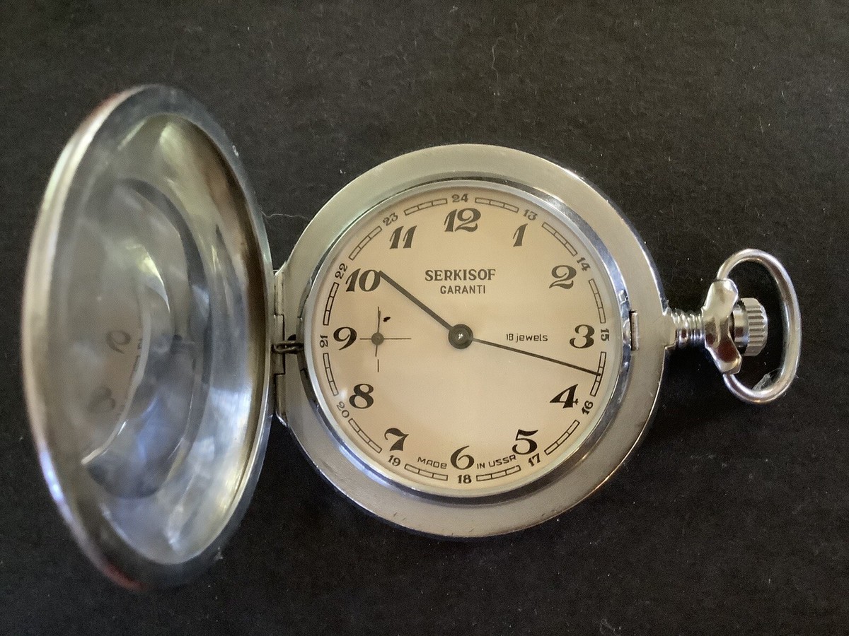 Vintage 1950 Rare Serkisof Garanti Demiryolu Pocket Watch~Silver