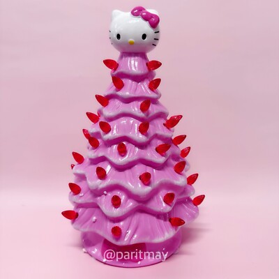 Hello Kitty Pink Light Up Ceramic Christmas Tree LARGE 11