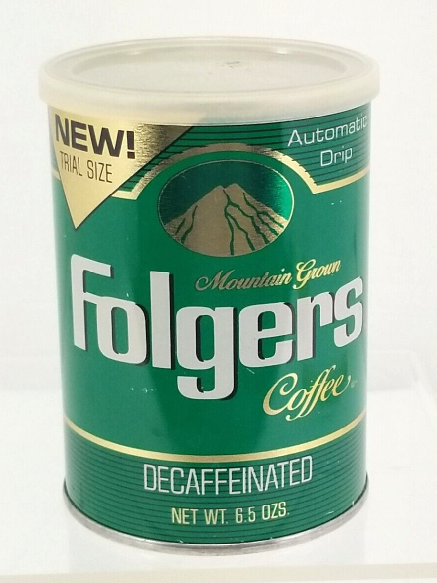 Vintage Folgers Decaffeinated 6.5 oz Trial Size Metal Tin Coffee
