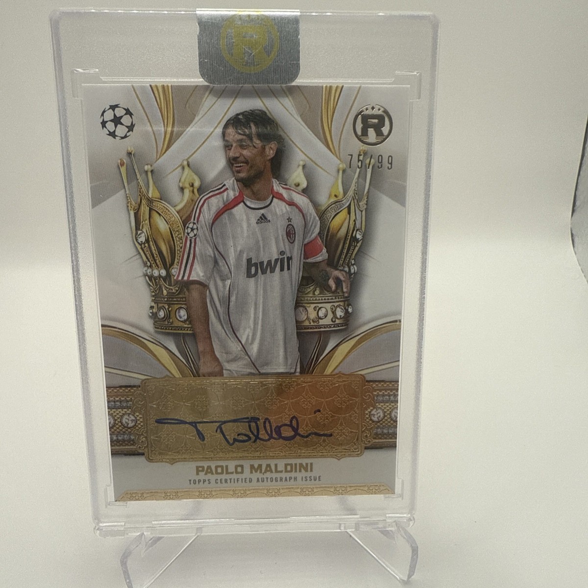 Paolo Maldini 2025 Topps UEFA Reverence Crowned Legend Auto 75 /99