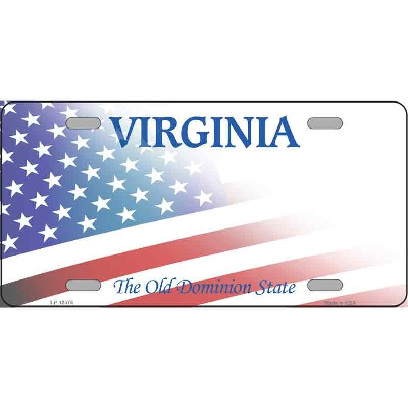Virginia with American Flag License Plate Metal Sign Plaque Car