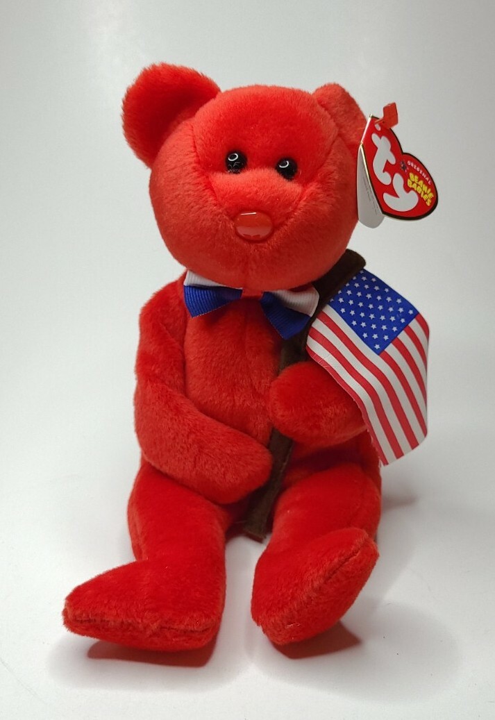 2004 TY Beanie Baby Babies Original Thomas Independence Bear Flag