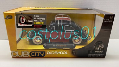 JADA DUB CITY OLDSKOOL 1959 VW BEETLE 1:24 BLACK 2T WITH RACK