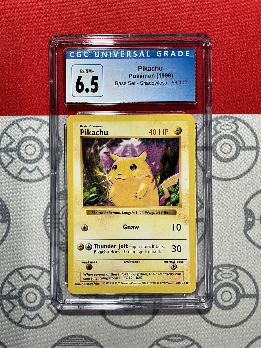 CGC 6.5 Ex/NM+ 1999 Pokemon RARE Shadowless Pikachu YELLOW CHEEKS