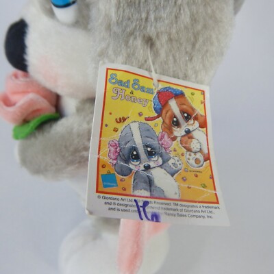 Vtg Nanco Sad Sam Honey Plush Toy Gray Basset Hound Dog Pink Rose