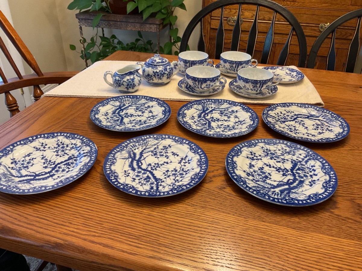 VTG Noritake Nippon Tokusei Sakura Blue Porcelain Cherry Blossom