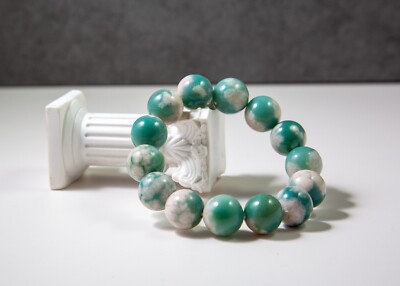 Rare High-grade 14mm Green Sakura/Cherry Blossom Agate Beaded