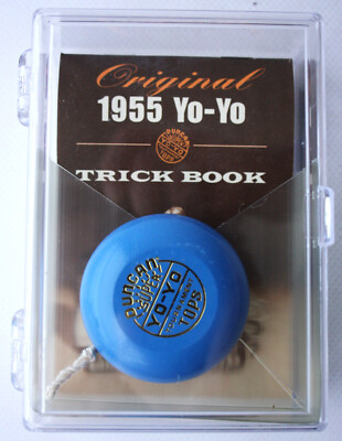ORIGINAL 1955 DUNCAN SUPER YOYO TOURNAMENT TOPS + TRICK BOOK BLUE