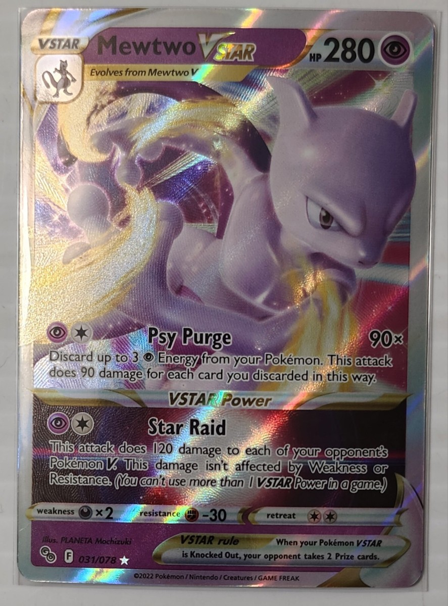 Pokémon Mewtwo VStar HP280 Holo Rare 031/078 Pokémon Go 2022 PF NM