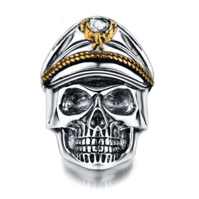 Men's Gothic World War Military Cap Skull Heads Ring Biker Band