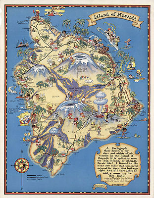 Pictorial Map Island of Hawaii Vintage Wall Art Poster Print