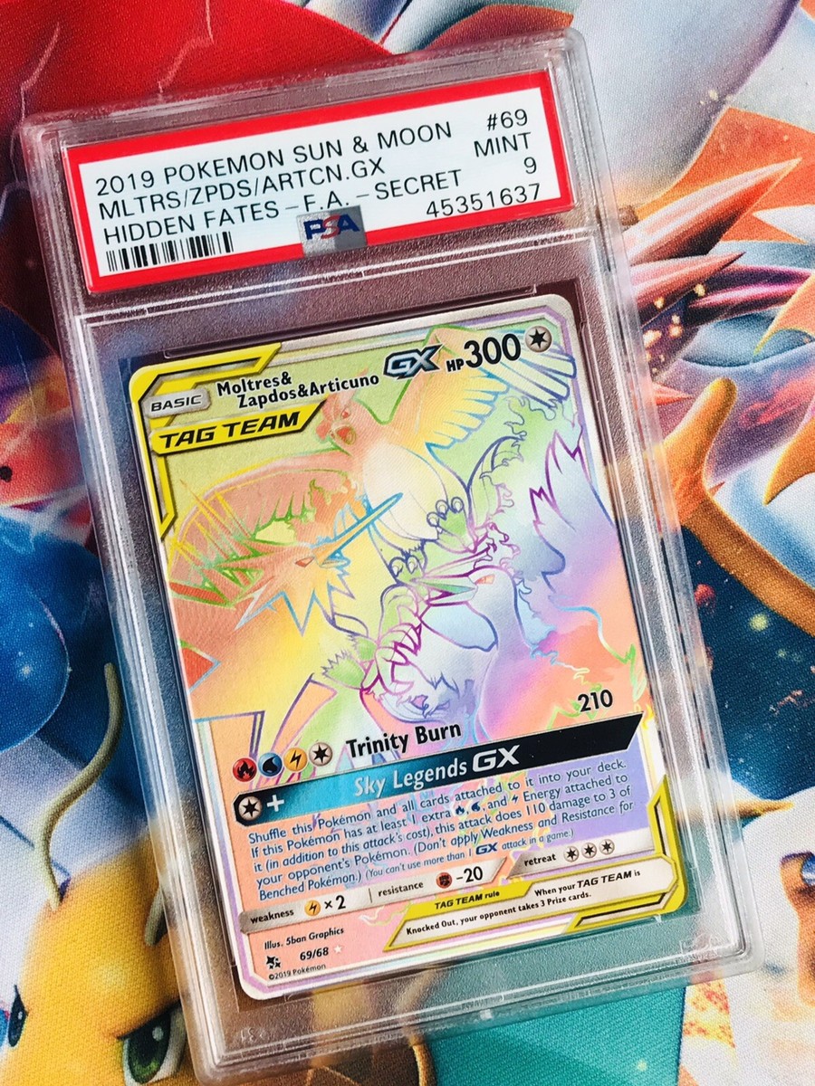 PSA 9 Moltres & Zapdos & Articuno GX 69 Secret Sun & Moon Hidden