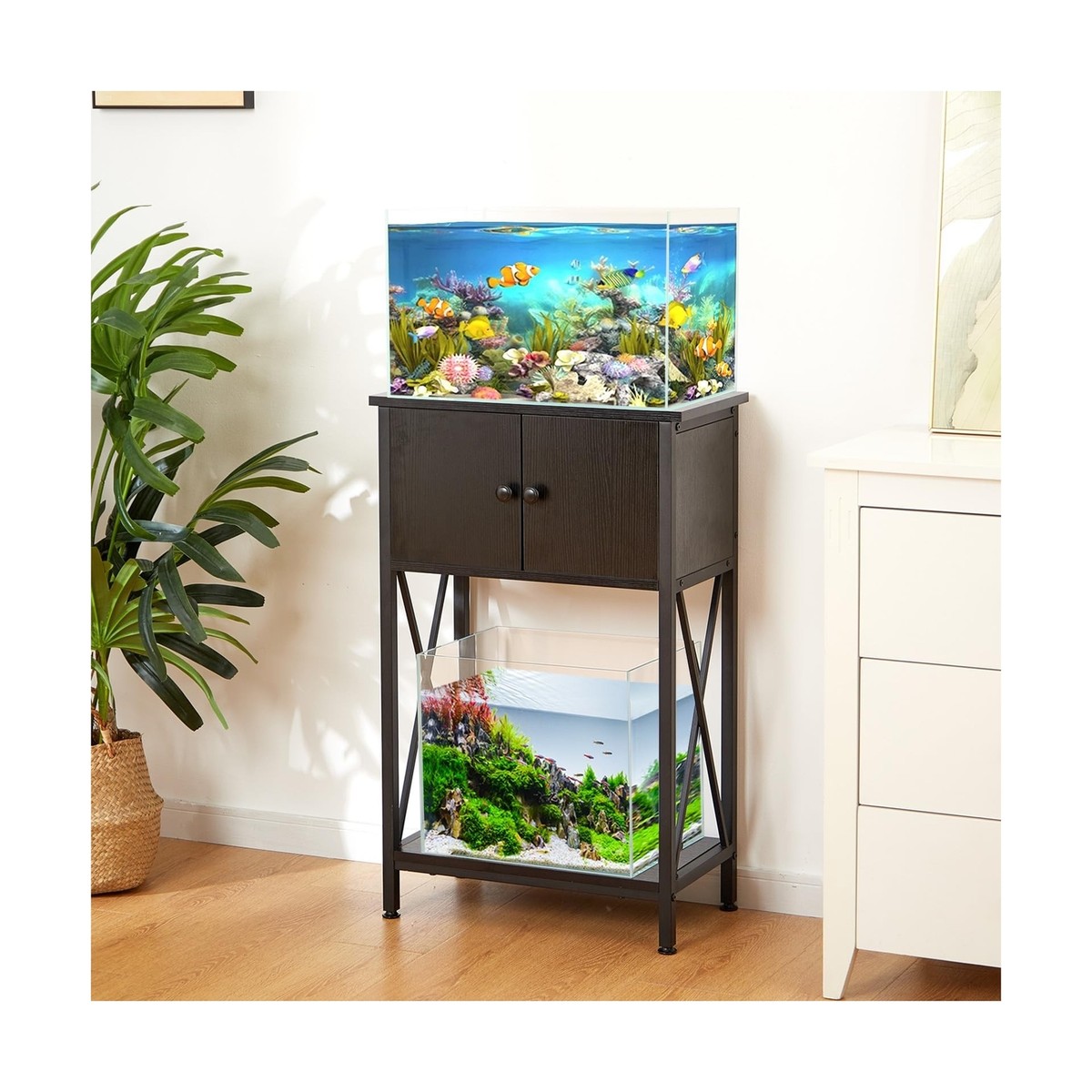 LAQUAL 10 Gallon Fish Tank Stand with Cabinet, Double Aquarium