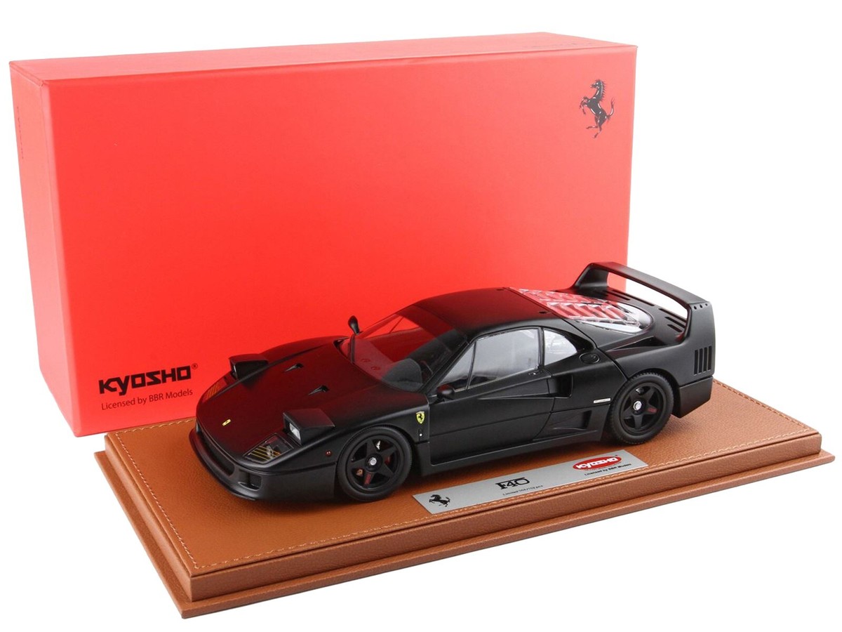 FERRARI F40 MATT BLACK & DISPLAY CASE 1/18 MODEL CAR BY BBR/KYOSHO
