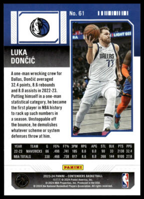 2023-24 Panini Contenders #61 Luka Doncic Season Ticket Retail | eBay