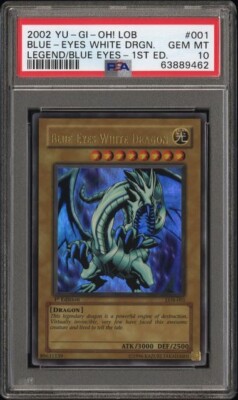 2002 YU-GI-OH PSA 10 GEM MINT *WAVY* BLUE-EYES WHITE DRAGON LOB