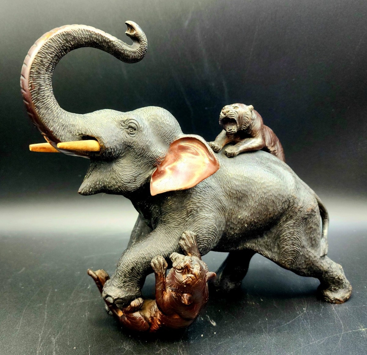 ORIGINAL GENRYUSAI SEIYA JAPANESE MEIJI 1880'S ELEPHANT & LIONS