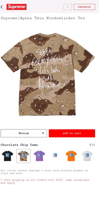 SUPREME Aphex Twin Windowlicker Tee Chocolate Chip Camo T-Shirt