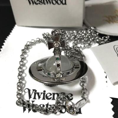 Vivienne Westwood Necklace Small Orb Silver Clear IN BOX Chain