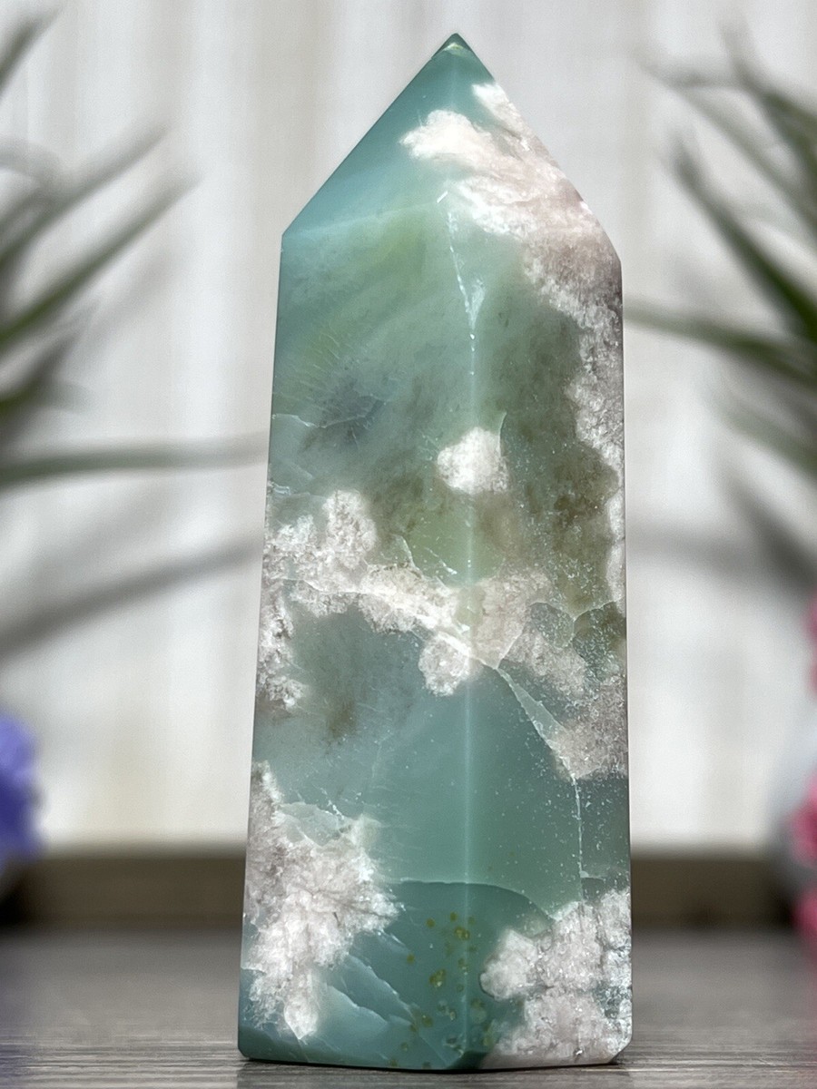 GREEN FLOWER AGATE TOWER - Blue Teal Sakura Mineral Chakra Witch