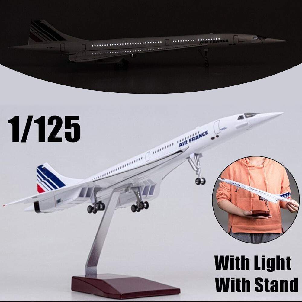 1/125 Air France Concorde Airplane Model With Lights Resin Plane