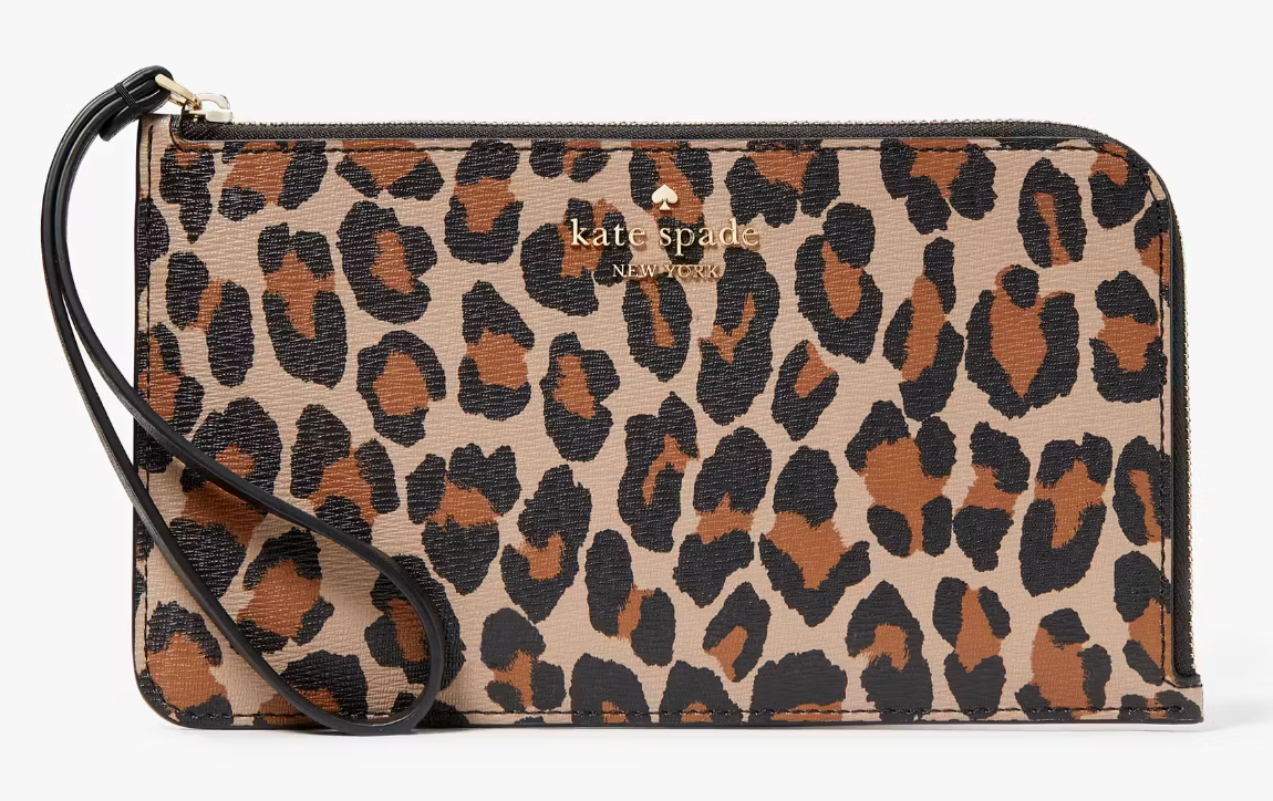 Kate Spade Lucy Leopard Medium Saffiano L-Zip Wristlet KH767