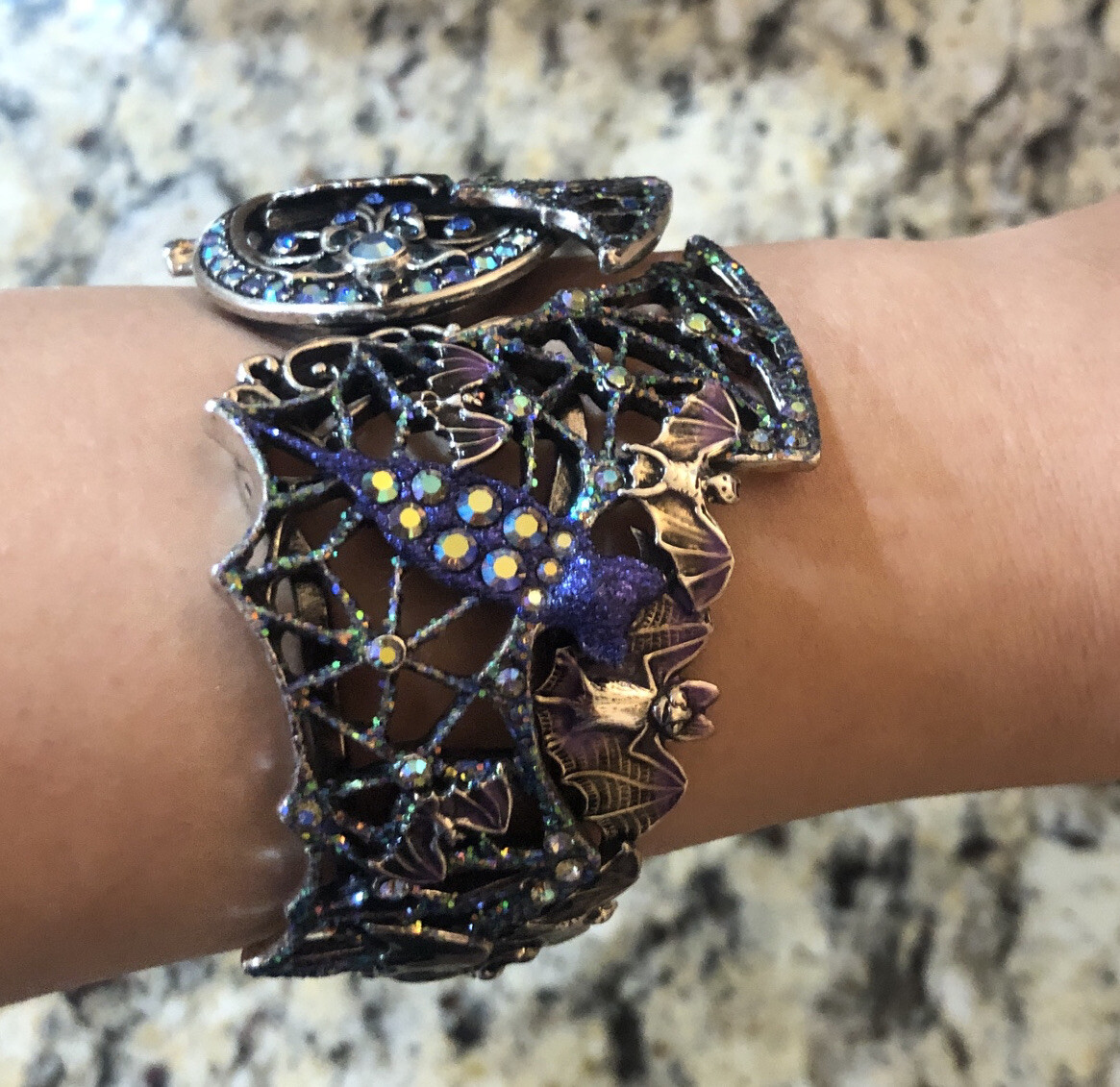 RARE* Kirks Folly Bat Cuff Bracelet! Purple bats, rhinestones