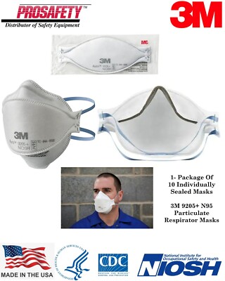 10 PACK 3M N95 Aura 9205+ NIOSH N95 Particulate Protective