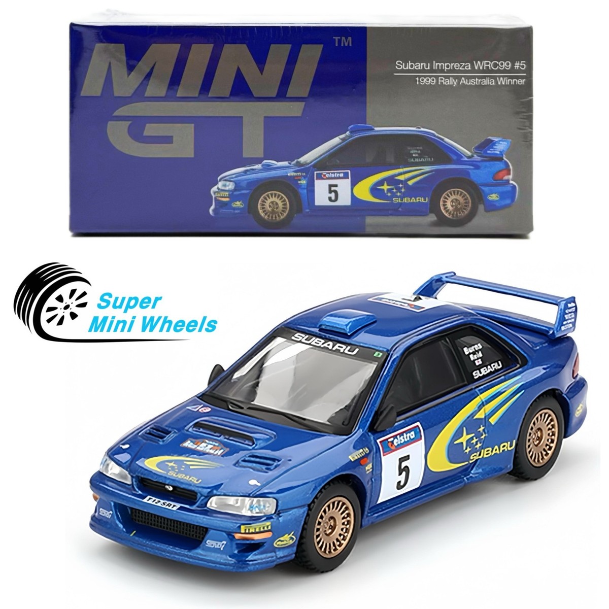 Mini GT 1:64 Subaru Impreza WRC99 #5 1999 Rally Australia Winner