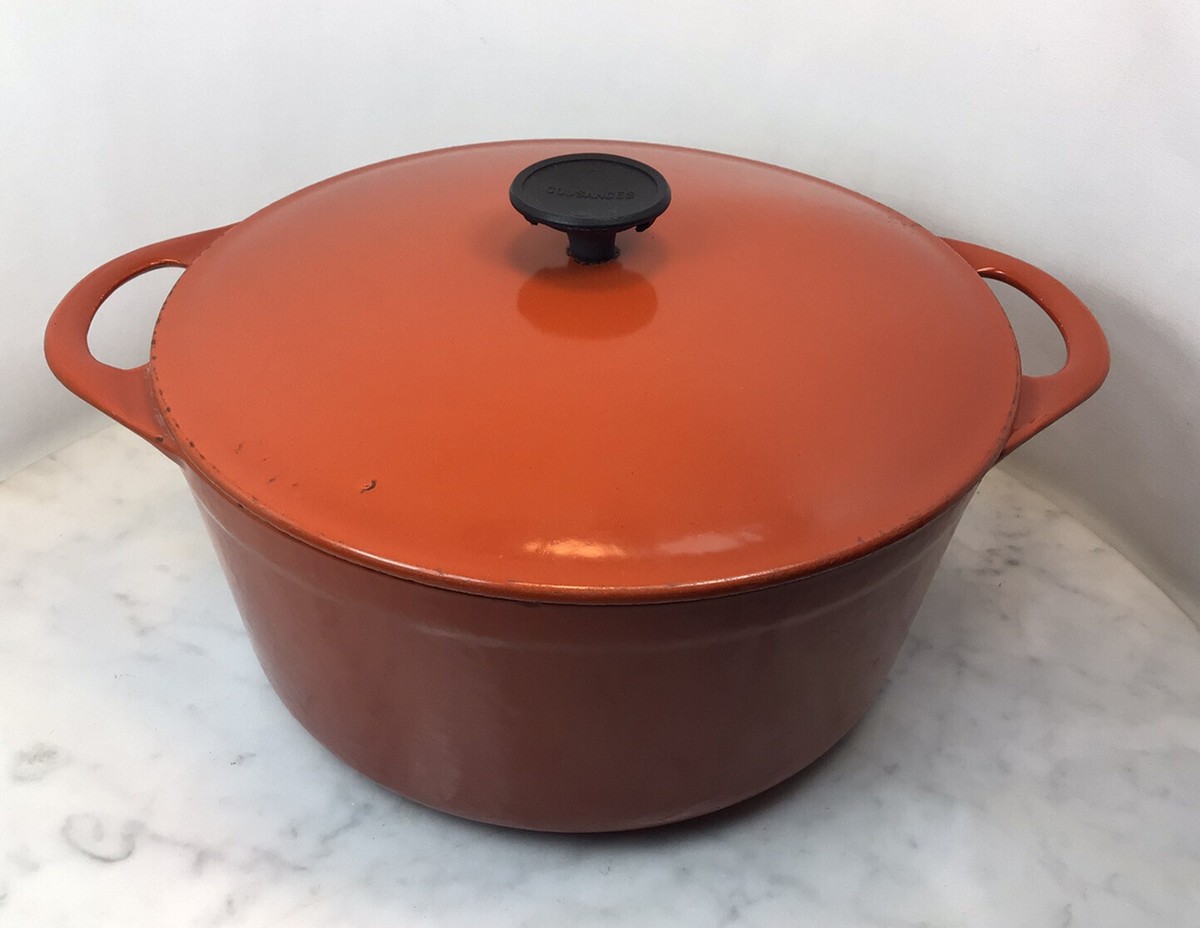Vintage COUSANCES Orange Enamel Cast Iron Dutch Oven 4 Qt #24 | eBay