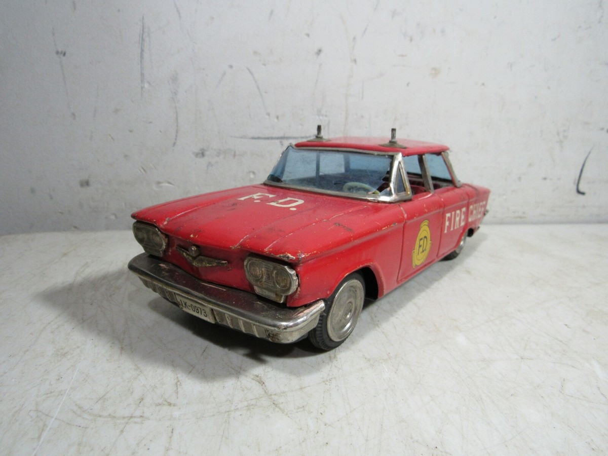 Vintage 1960s Ichiko Tin Friction Fire Dept Chief Chevy Corvair