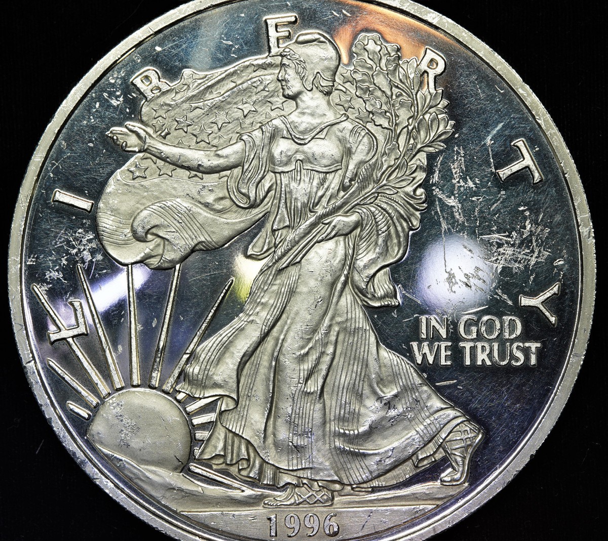 HUGE 1996 USA Eagle Lady Liberty HALF POUND 8oz 999 FINE Silver