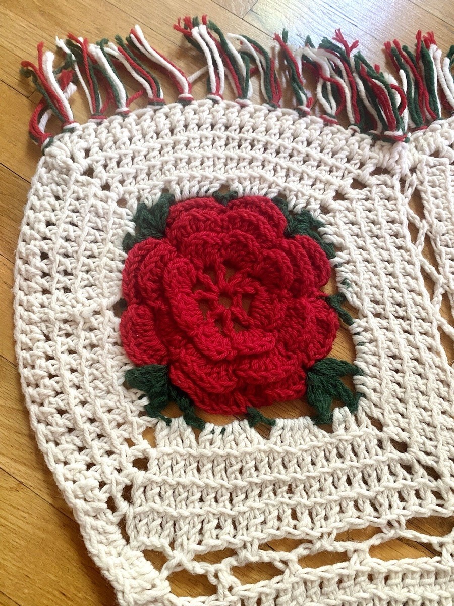 Vintage Crochet Afghan Blanket 3D Rose Throw Handmade Granny