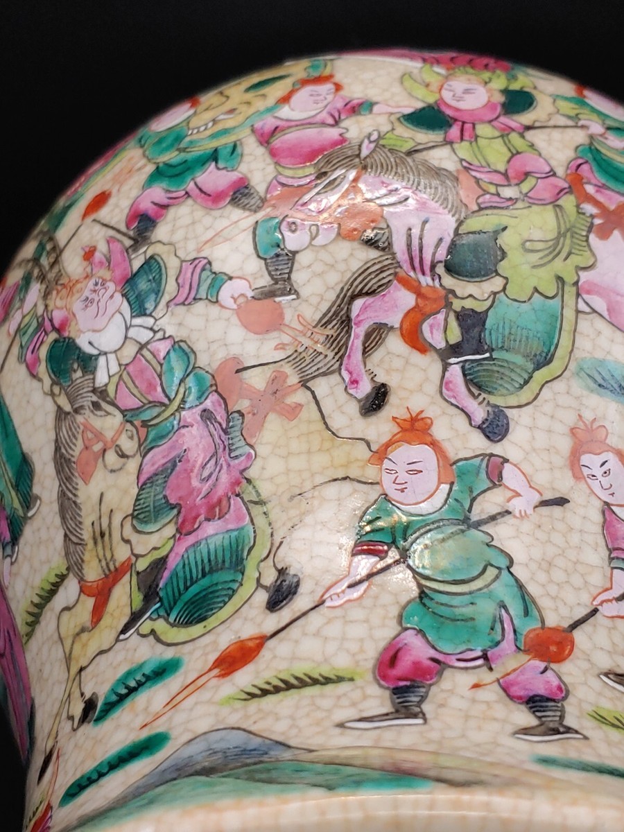 清同治哥釉五彩瓷杨家将大破天门阵将军罐Tongzhi Period Ge Glazed