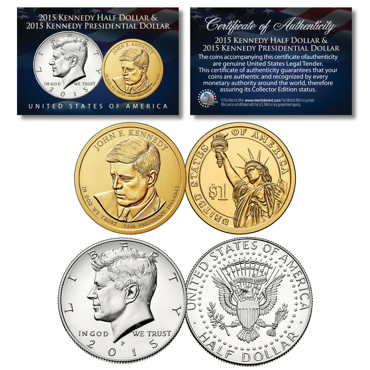 JOHN F KENNEDY 2-Coin Set 2015 JFK Presidential $1 & 2015 JFK Half