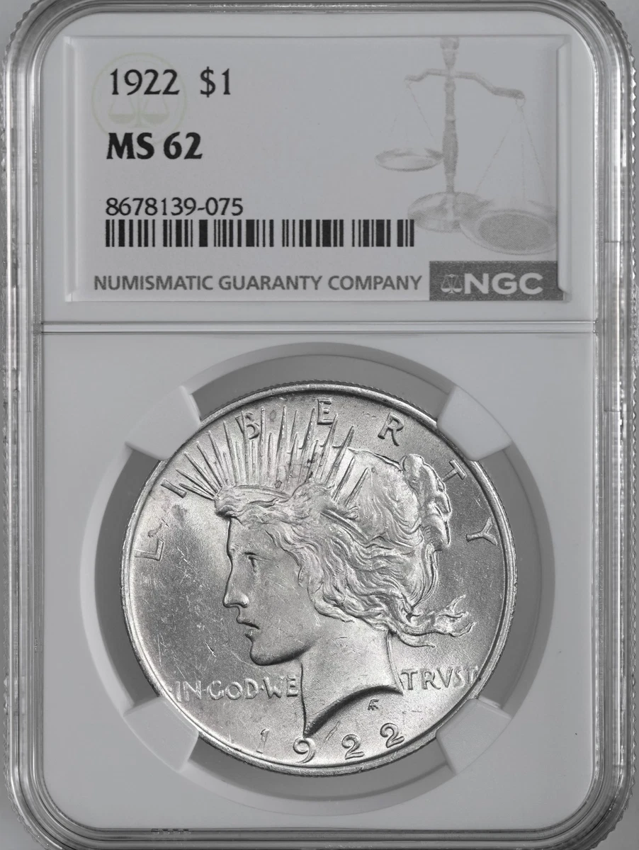 Silver MS 62 Graded 1922 Year Peace Dollars (1921-1935) for sale