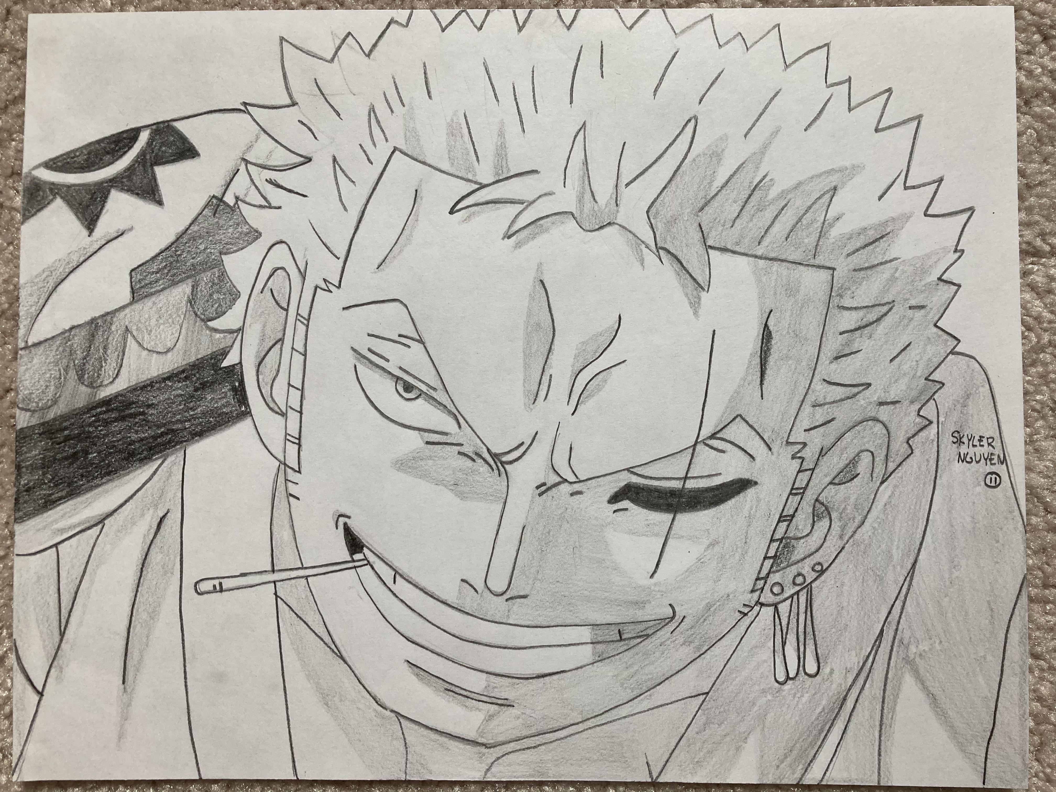 これは普通の鉛筆でゾロを描いてみた試みだよ : r/OnePiece