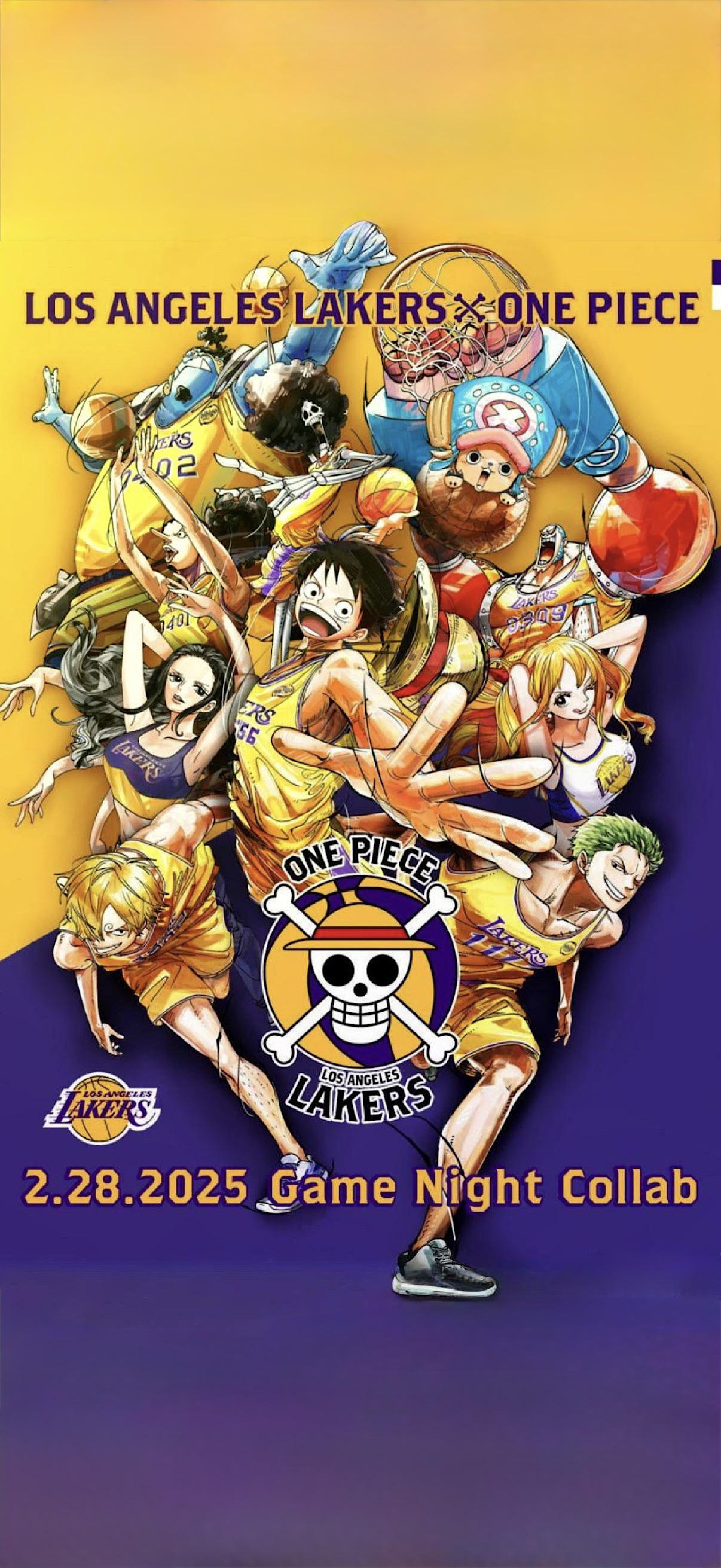 ワンピースとレイカーズのコラボアートを拡大してみたんだけど、スマホ