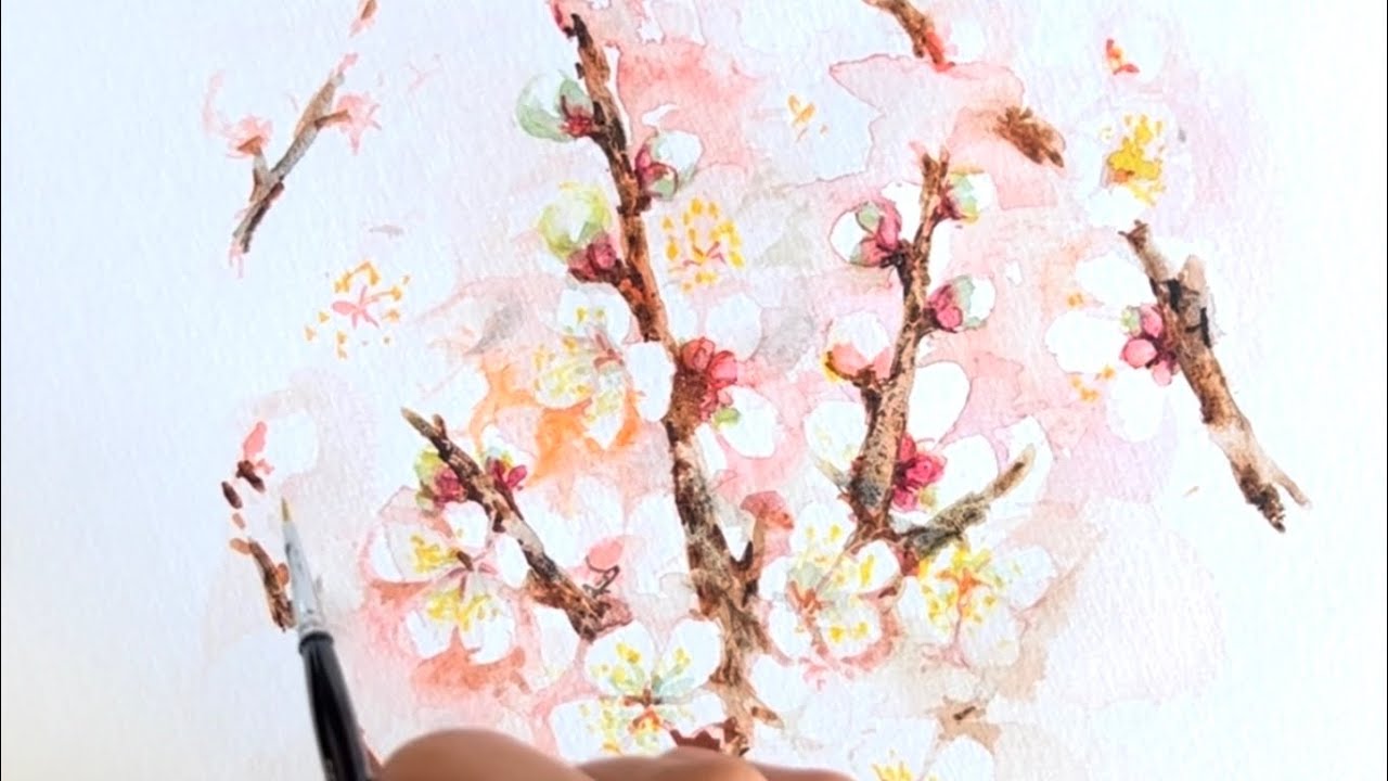 水彩画]梅の花を描く/watercolor /制作過程 - YouTube