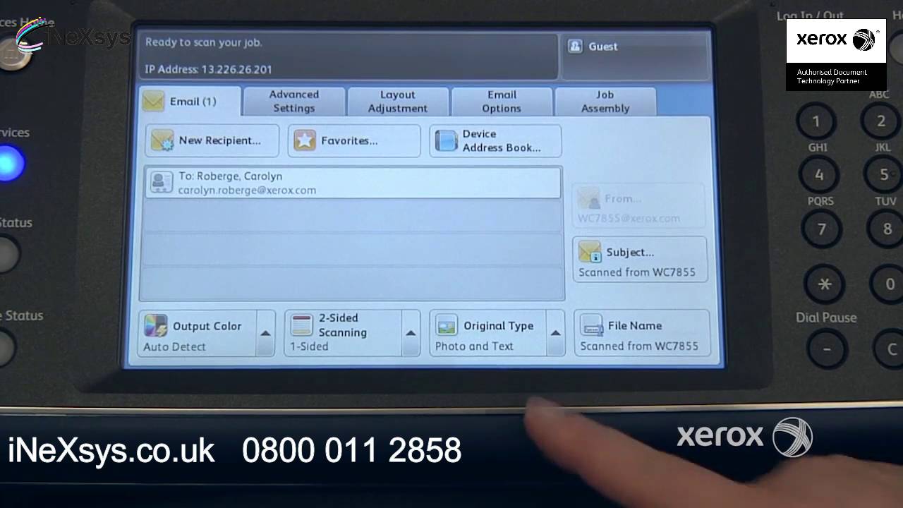 Scan to Email Tab - Xerox WorkCentre 78 Series C8030 C8035 C8045