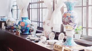 有田焼 染錦間取柘榴・環付香炉【香蘭社】磁器 インテリア 手描き 高級